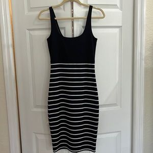 Cotton On- Size S- black bodycon dress with white  horizontal stripes.